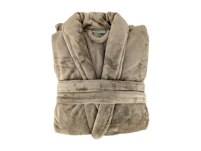 Peignoir col châle adulte DORIS micro fourrure taille S marron mouflon