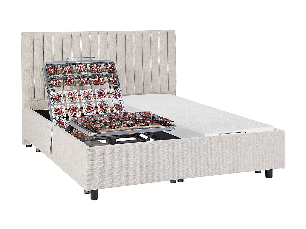Lit électrique de relaxation déco tout plots + matelas mémoire de forme - 2 x 70 x 190 cm - Tissu - Beige - SASORA de YSMÉE