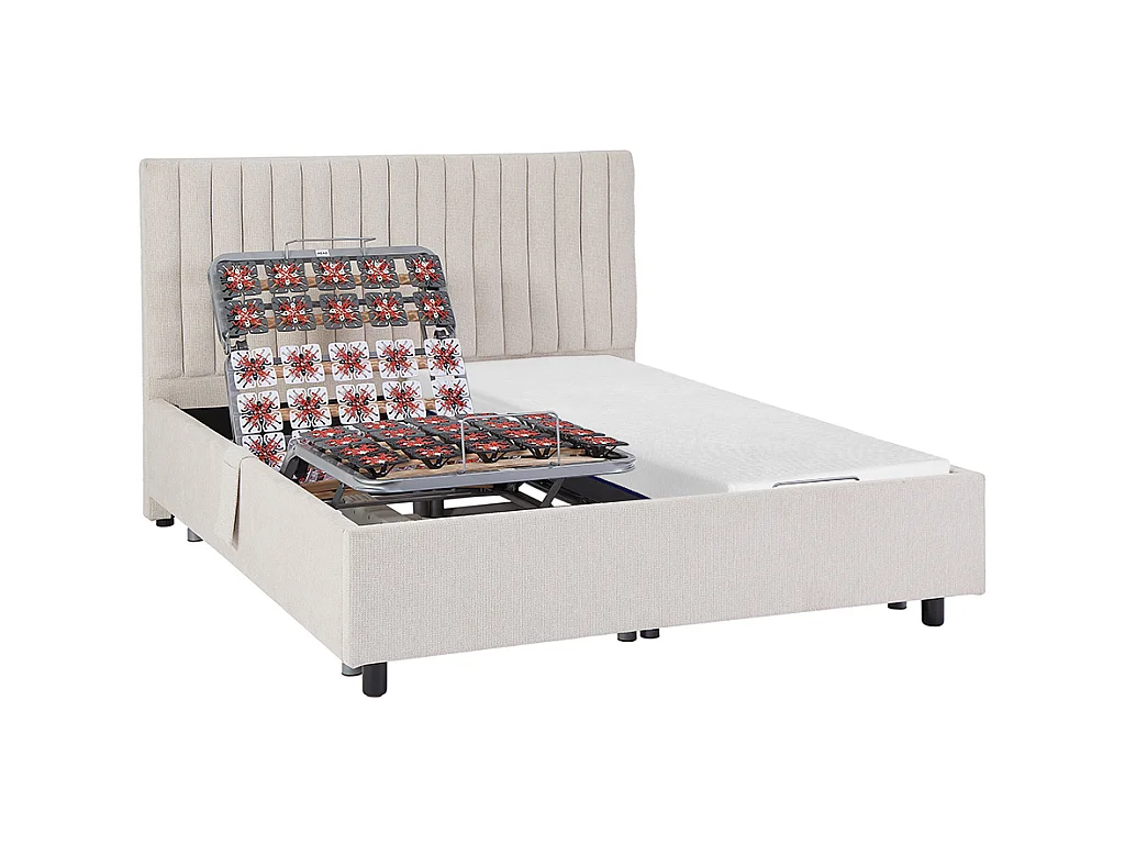 Lit électrique de relaxation déco tout plots + matelas mémoire de forme - 2 x 80 x 200 cm - Tissu - Beige - SASORA de YSMÉE