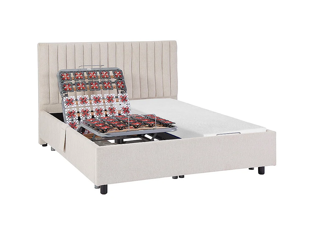 Lit électrique de relaxation déco tout plots + matelas mémoire de forme - 2 x 80 x 200 cm - Tissu - Beige - SASORA de YSMÉE