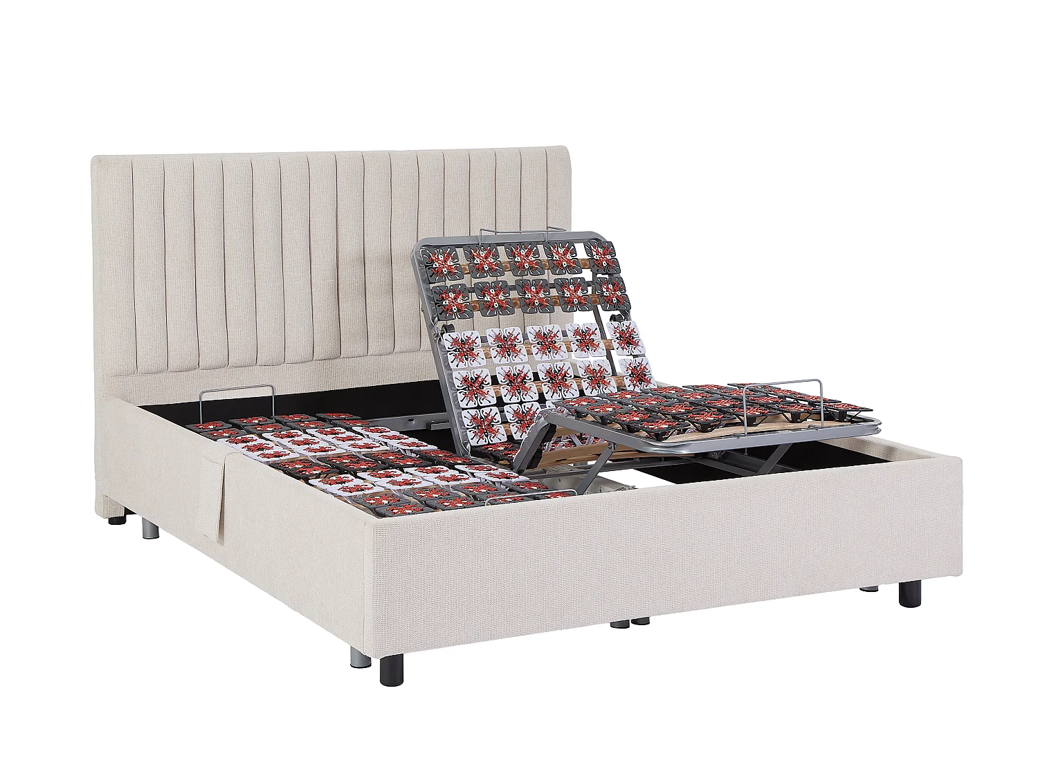 Lit électrique de relaxation déco tout plots + matelas mémoire de forme - 2 x 80 x 200 cm - Tissu - Beige - SASORA de YSMÉE