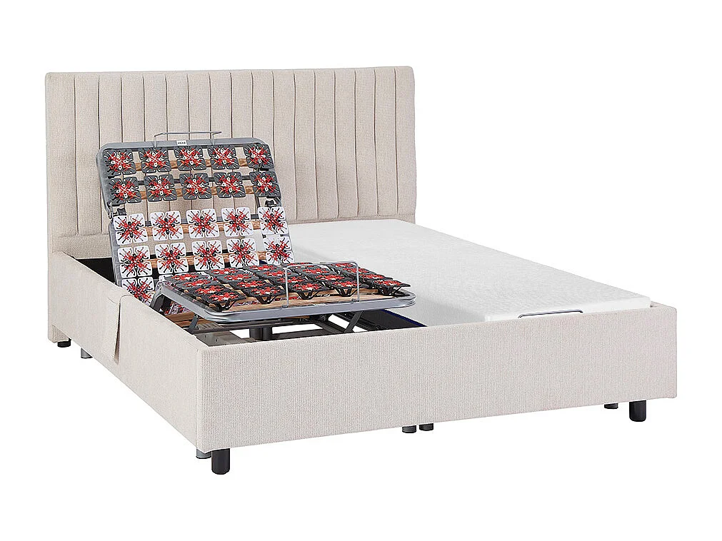 Elektrisch decoratief bed met noppen + matras met vormgeheugen - 2 x 90 x 200 cm - Stof - Beige - SASORA van YSMÉE