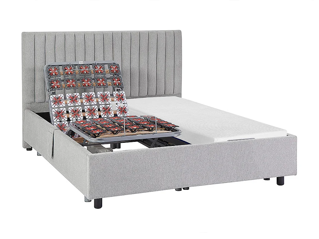 Elektrisch decoratief bed met noppen + matras met vormgeheugen - 2 x 70 x 190 cm - Stof - Grijs - SASORA van YSMÉE