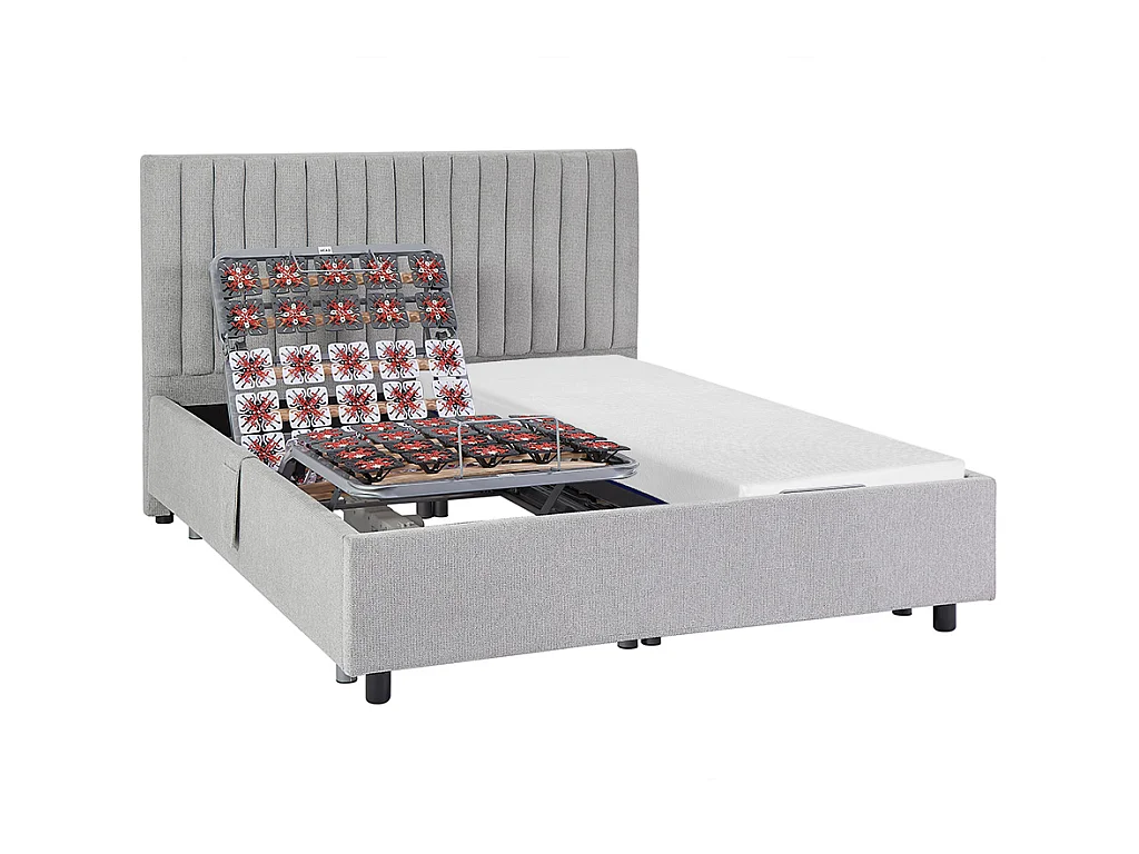 Dekoratives Bett mit elektrischer Relaxfunktion mit Tellern + Memory-Schaum-Matratze - 2 x 70 x 190 cm - Stoff - Grau - SASORA von YSMÉE