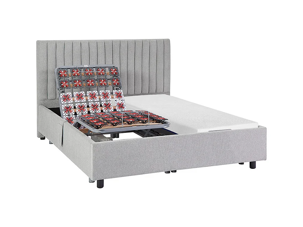 Dekoratives Bett mit elektrischer Relaxfunktion mit Tellern + Memory-Schaum-Matratze - 2 x 70 x 190 cm - Stoff - Grau - SASORA von YSMÉE