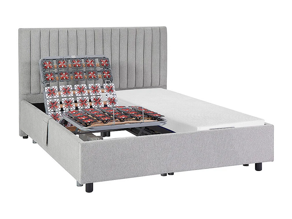 Dekoratives Bett mit elektrischer Relaxfunktion mit Tellern + Memory-Schaum-Matratze - 2 x 70 x 190 cm - Stoff - Grau - SASORA von YSMÉE