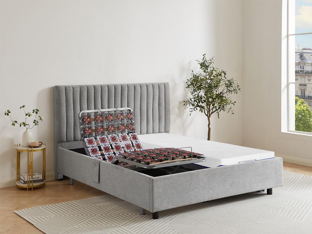 Lit électrique de relaxation déco tout plots + matelas mémoire de forme - 2 x 80 x 200 cm - Tissu - Gris - SASORA de DREAMEA