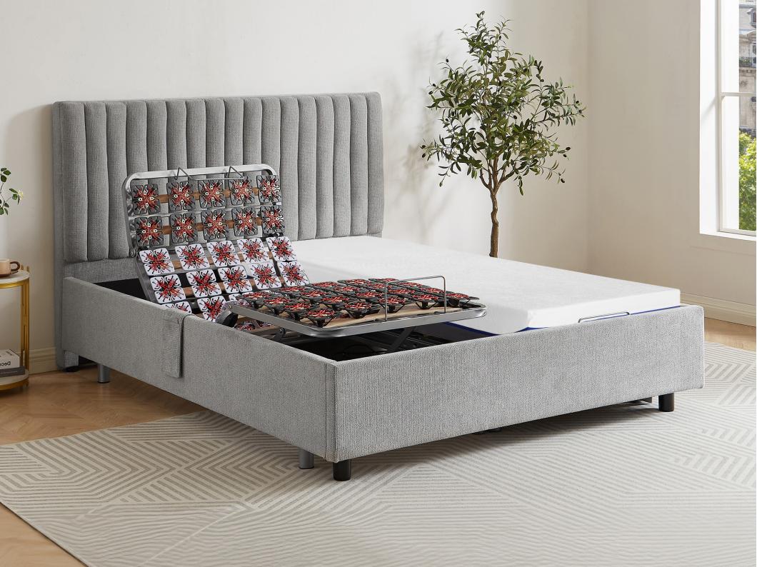 Elektrisch decoratief bed met noppen + matras met vormgeheugen - 2 x 80 x 200 cm - Stof - Grijs - SASORA van DREAMEA