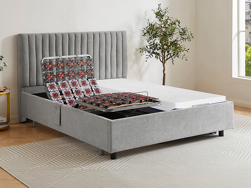 Cama elétrica articulada decorativa com terminais + colchão memória de forma, 2 x 90 x 200 cm tecido cinza - SASORA da YSMÉE