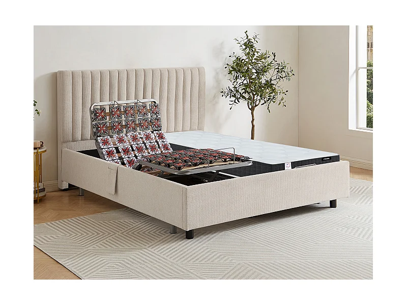 Cama elétrica articulada decorativa com terminais + colchão molas ensacadas e memória de forma 2 x 70 x 190 cm tecido bege - ANTALISA da YSMÉE