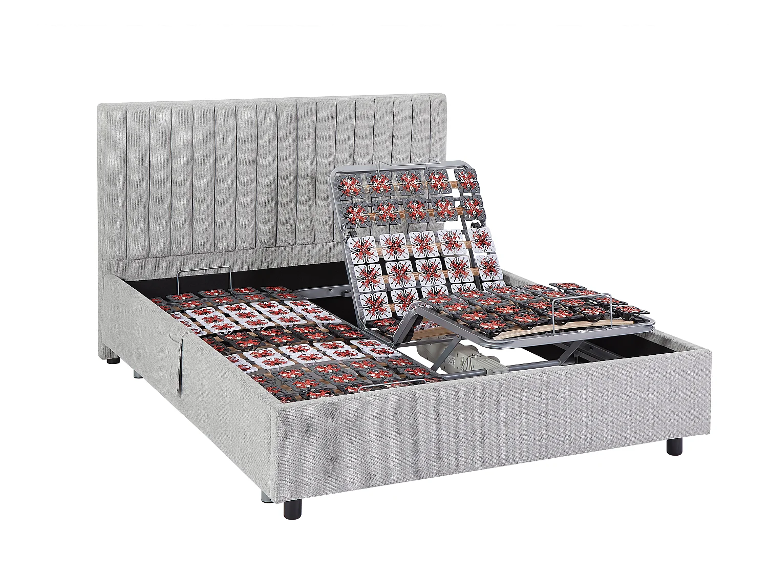 Dekoratives Bett mit elektrischer Relaxfunktion mit Tellern + Taschenfederkern- & Memory-Schaum-Matratze - 2 x 70 x 190 cm - Stoff - Grau - ANTALISA von YSMÉE