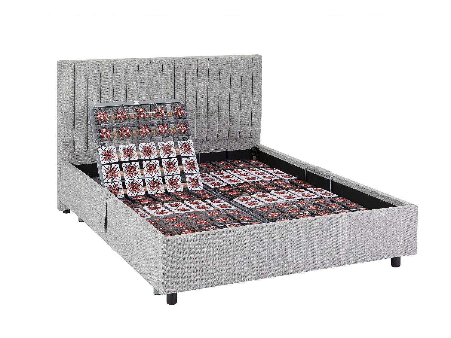 Dekoratives Bett mit elektrischer Relaxfunktion mit Tellern + Taschenfederkern- & Memory-Schaum-Matratze - 2 x 70 x 190 cm - Stoff - Grau - ANTALISA von YSMÉE