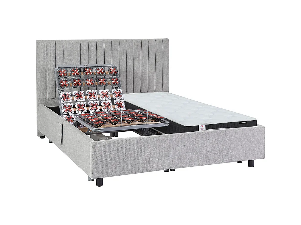 Lit électrique de relaxation déco tout plots + matelas ressorts ensachés et mémoire de forme - 2 x 70 x 190 cm - Tissu - Gris - ANTALISA de YSMÉE