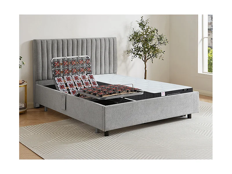 Cama elétrica articulada decorativa com terminais + colchão molas ensacadas e memória de forma 2 x 90 x 200 cm tecido cinza - ANTALISA da YSMÉE