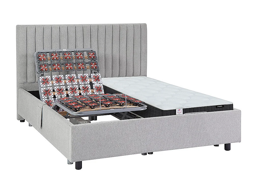 Lit électrique de relaxation déco tout plots + matelas ressorts ensachés et mémoire de forme - 2 x 90 x 200 cm - Tissu - Gris - ANTALISA de YSMÉE