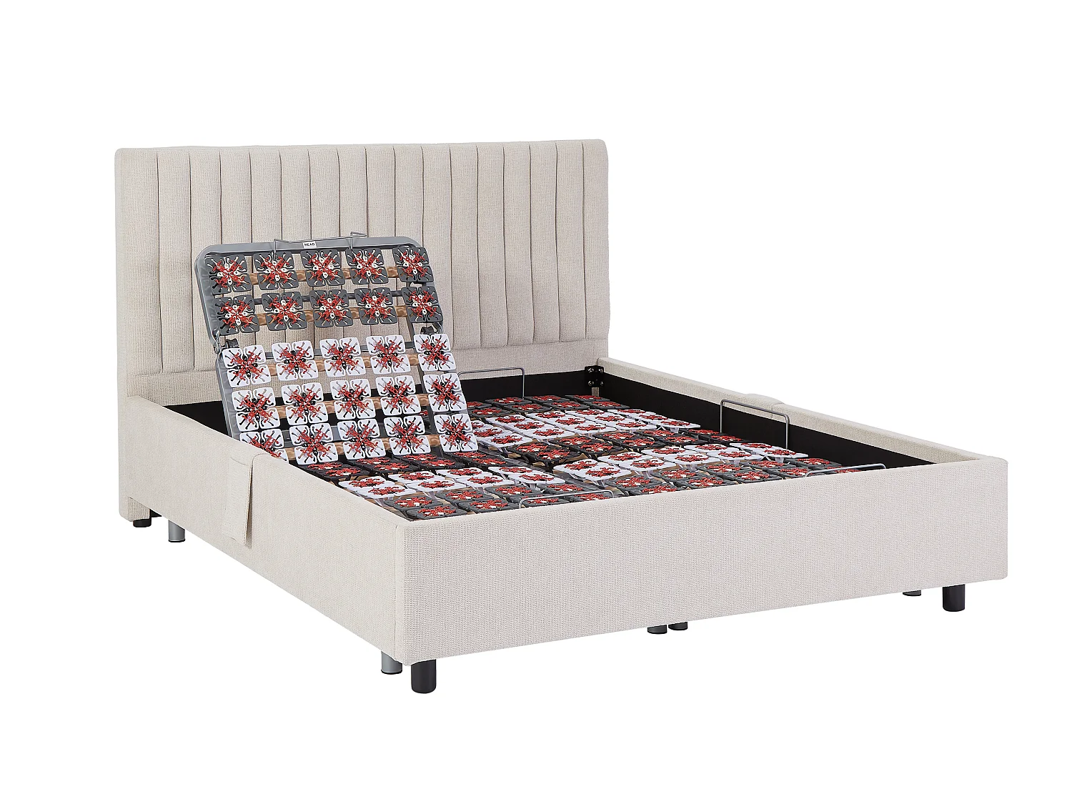 Elektrisch decoratief relaxbed met noppen + matras van 100% latex met 3 zones - 2 x 80 x 200 cm - Stof - Beige - TIARI van DREAMEA