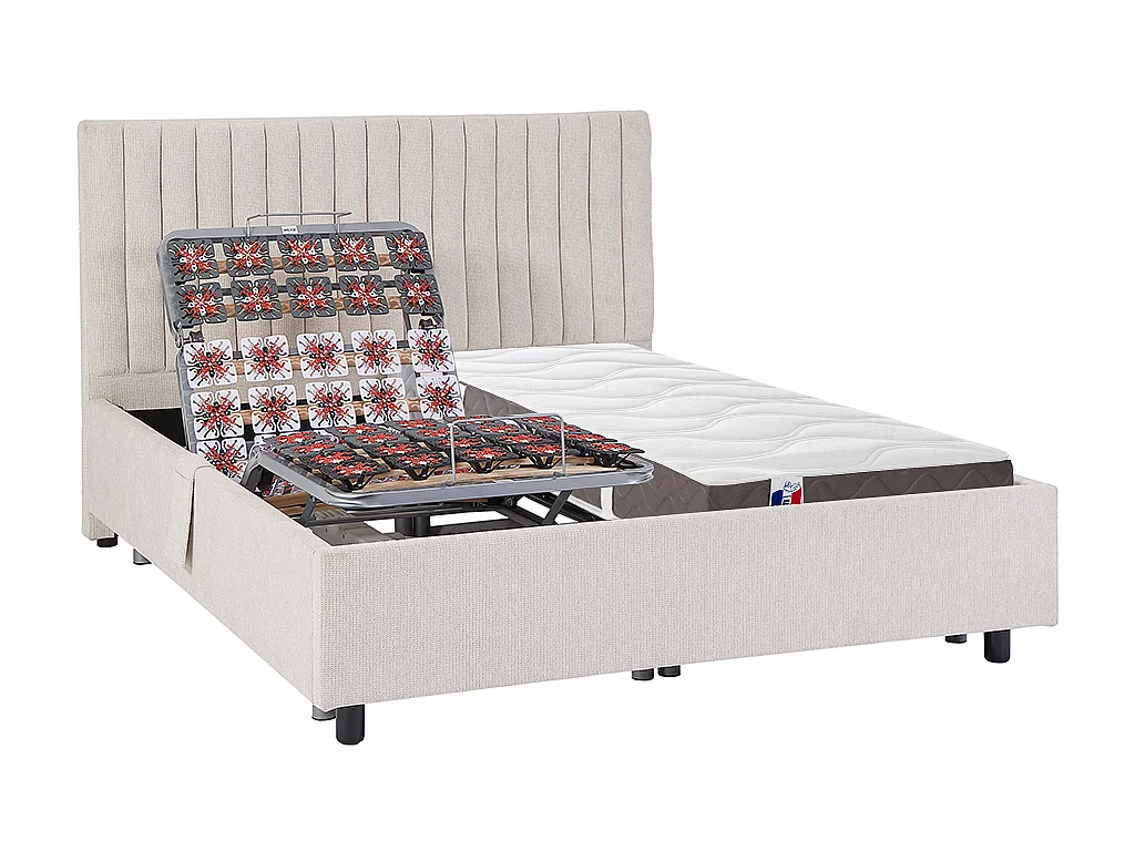 Cama elétrica articulada decorativa com terminais + colchão 100% látex 3 zonas, 2 x 90 x 200 cm tecido bege - TIARI da YSMÉE