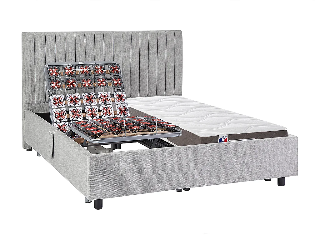 Letto relax elettrico solo sosp. + materasso 100% lattice 3 zone 2x70x190 Tessuto Grigio - TIARI di YSMÉE