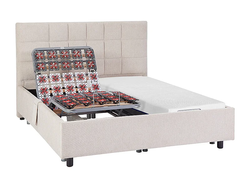 Lit électrique de relaxation déco tout plots + matelas mémoire de forme - 2 x 70 x 190 cm - Tissu - Beige - EREGA de YSMÉE