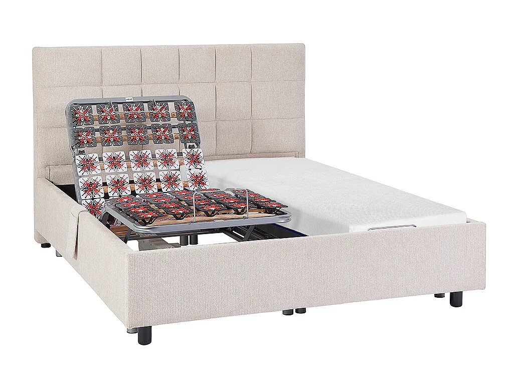 Elektrisch decoratief bed met noppen + matras met vormgeheugen - 2 x 70 x 190 cm - Stof - Beige - EREGA van YSMÉE