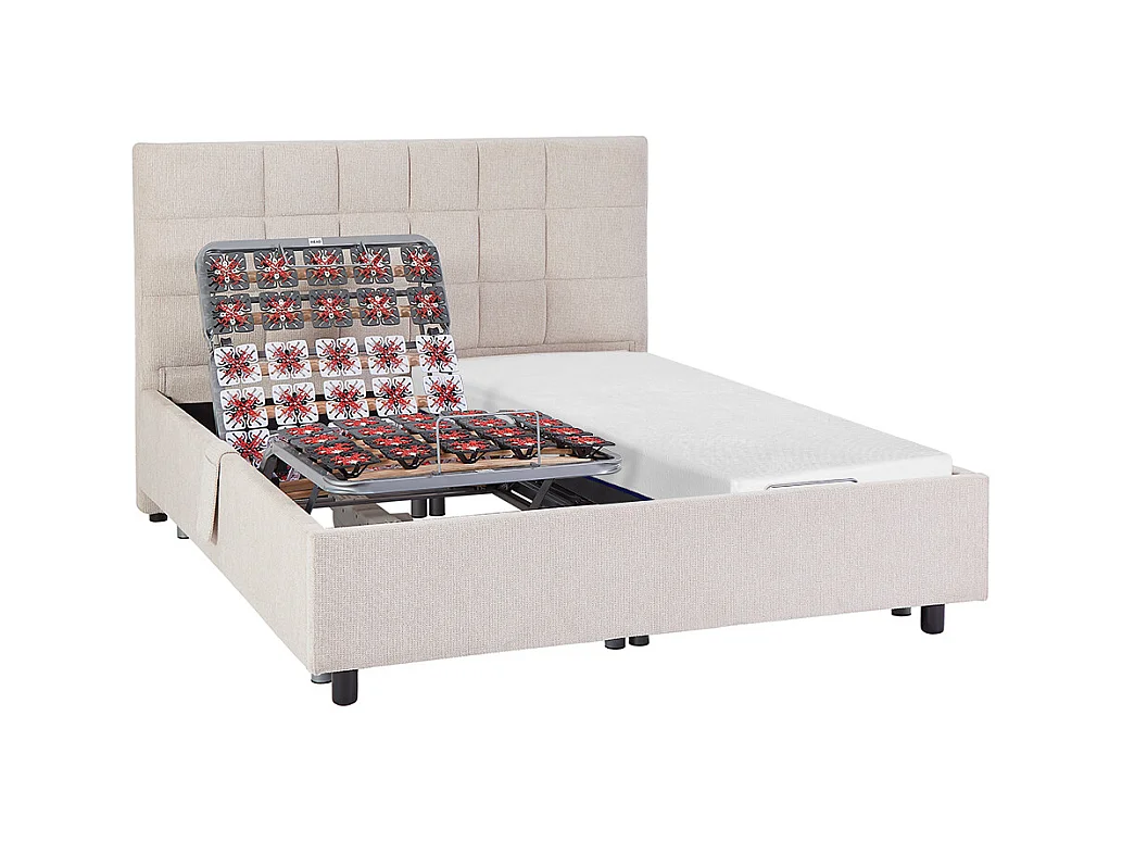 Lit électrique de relaxation déco tout plots + matelas mémoire de forme - 2 x 70 x 190 cm - Tissu - Beige - EREGA de YSMÉE