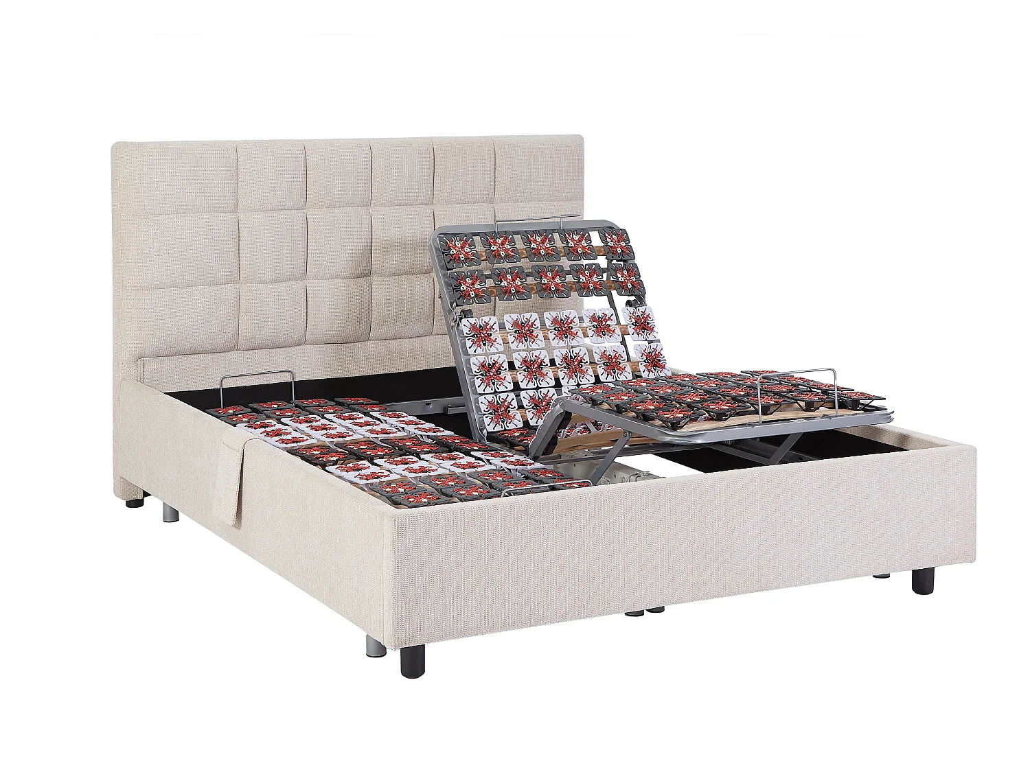 Dekoratives Bett mit elektrischer Relaxfunktion mit Tellern + Memory-Schaum-Matratze - 2 x 80 x 200 cm - Stoff - Beige - EREGA von YSMÉE