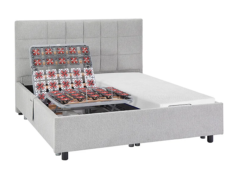 Lit électrique de relaxation déco tout plots + matelas mémoire de forme - 2 x 70 x 190 cm - Tissu - Gris - EREGA de YSMÉE
