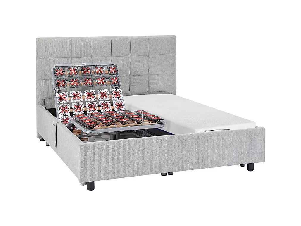 Lit électrique de relaxation déco tout plots + matelas mémoire de forme - 2 x 70 x 190 cm - Tissu - Gris - EREGA de YSMÉE