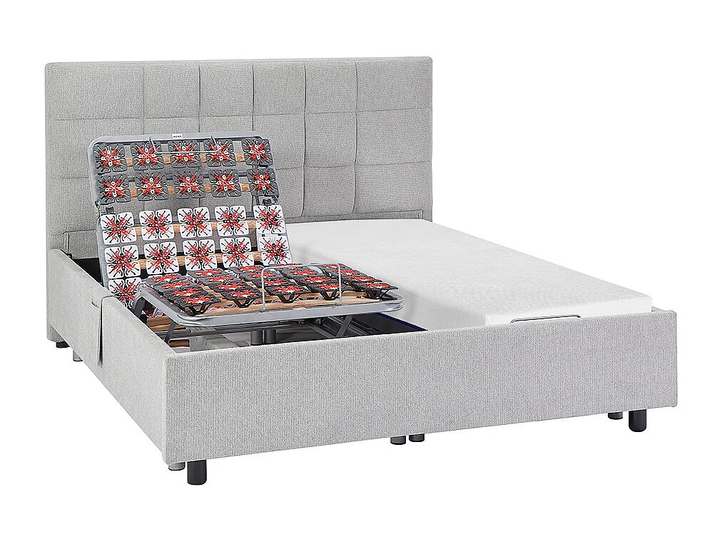 Lit électrique de relaxation déco tout plots + matelas mémoire de forme - 2 x 70 x 190 cm - Tissu - Gris - EREGA de YSMÉE