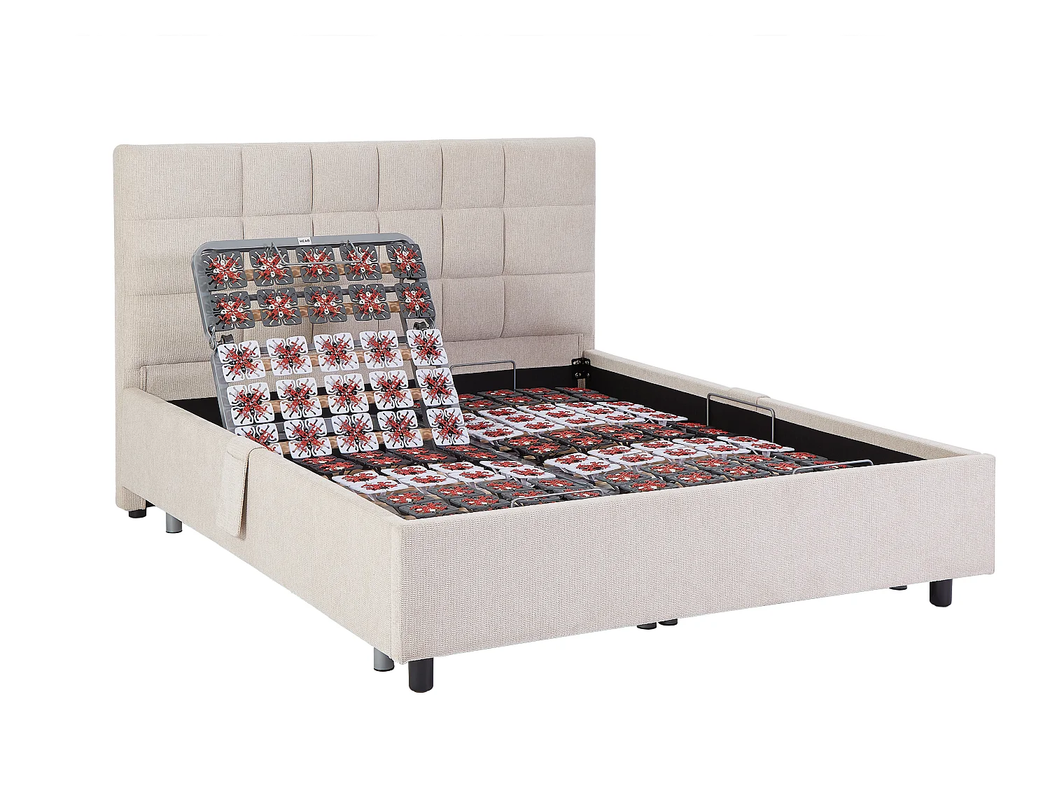 Dekoratives Bett mit elektrischer Relaxfunktion mit Tellern + Taschenfederkern- & Memory-Schaum-Matratze - 2 x 70 x 190 cm - Stoff - Beige - MANAM von YSMÉE