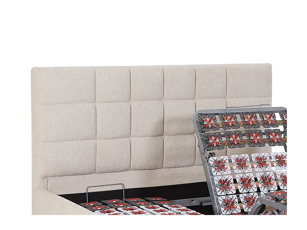 Dekoratives Bett mit elektrischer Relaxfunktion mit Tellern + Taschenfederkern- & Memory-Schaum-Matratze - 2 x 70 x 190 cm - Stoff - Beige - MANAM von YSMÉE