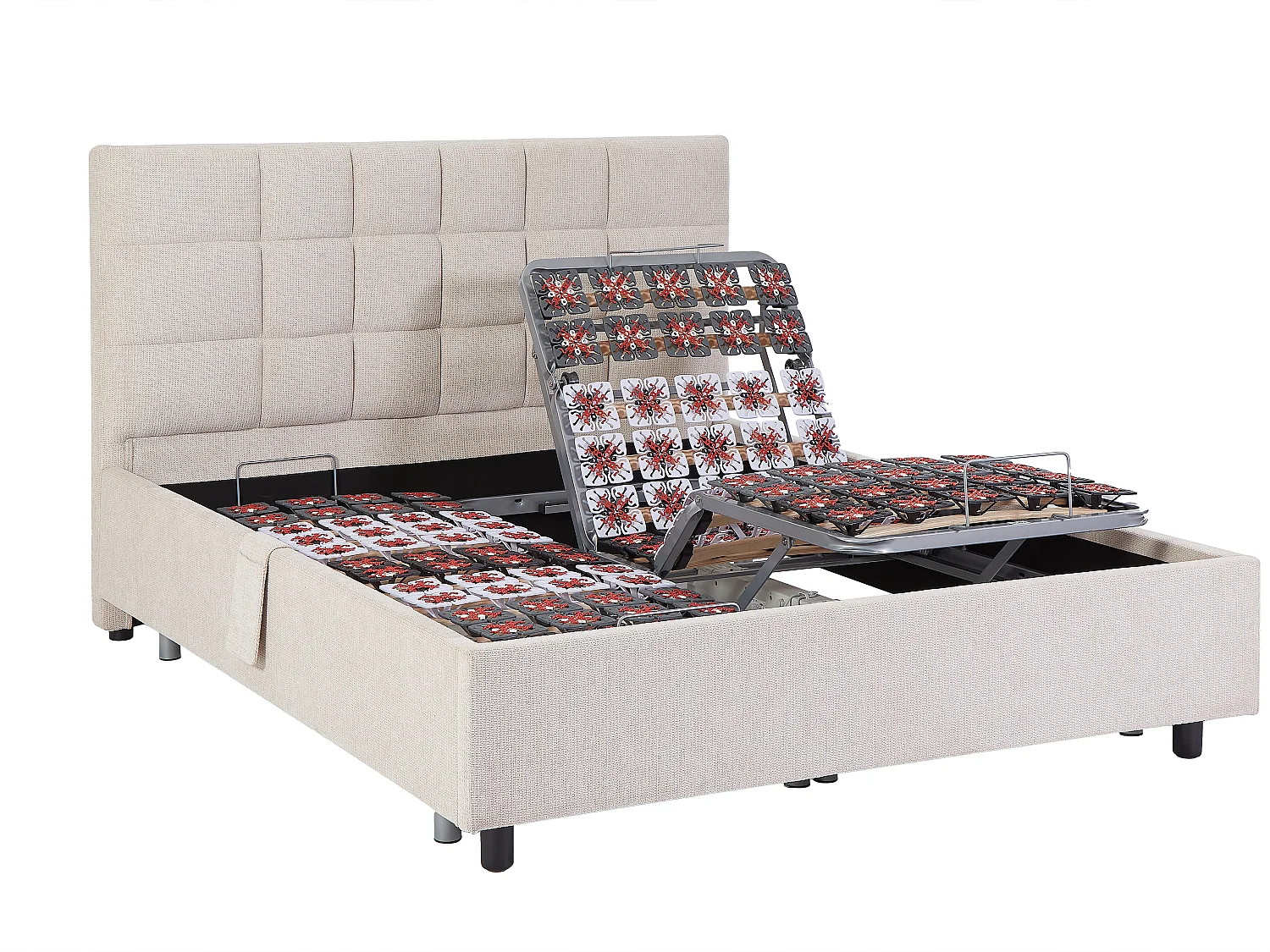 Lit électrique de relaxation déco tout plots + matelas ressorts ensachés et mémoire de forme - 2 x 90 x 200 cm - Tissu - Beige - MANAM de YSMÉE