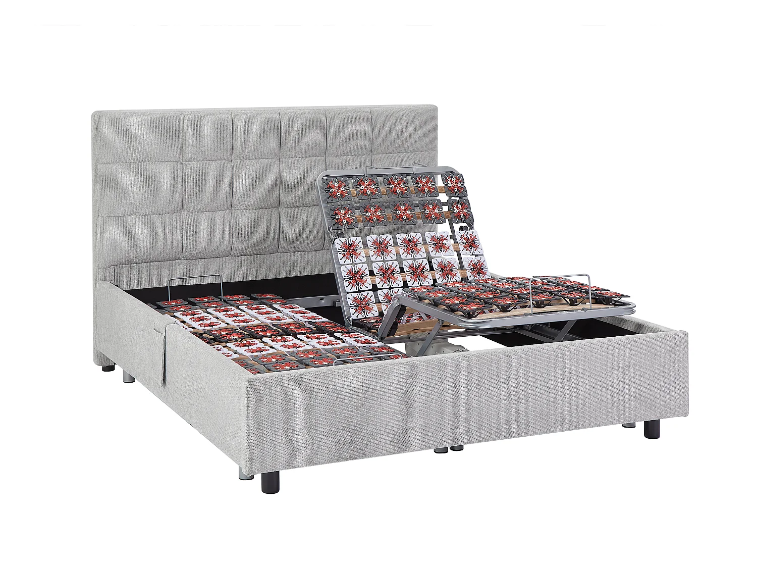Lit électrique de relaxation déco tout plots + matelas ressorts ensachés et mémoire de forme - 2 x 70 x 190 cm - Tissu - Gris - MANAM de YSMÉE