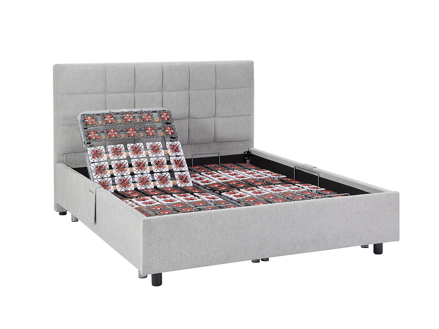 Dekoratives Bett mit elektrischer Relaxfunktion mit Tellern + Taschenfederkern- & Memory-Schaum-Matratze - 2 x 90 x 200 cm - Stoff - Grau - MANAM von YSMÉE