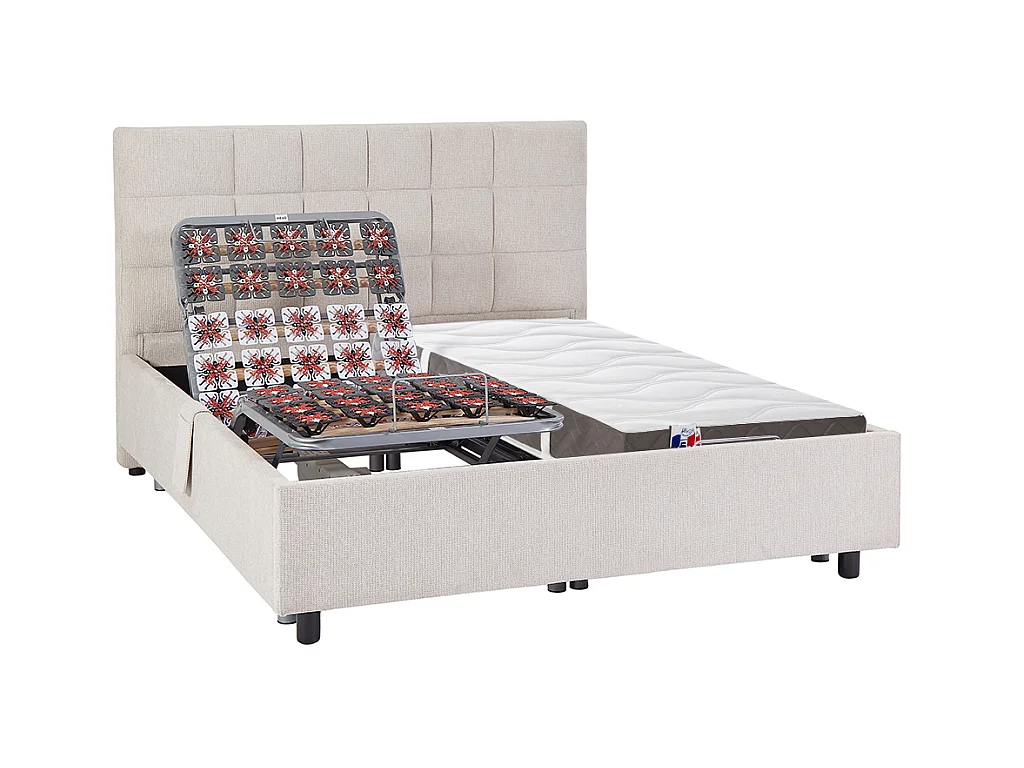 Cama articulada multiterminales + colchón 100% látex 3 zonas - 2 x 80 x 200 cm - Tela - Beige - JOFAR de DREAMEA