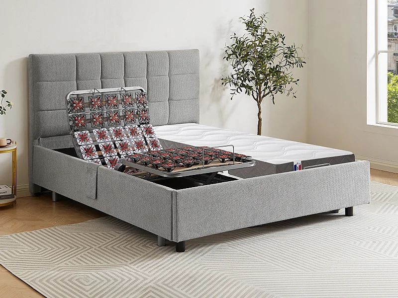 Cama elétrica articulada decorativa com terminais + colchão 100% látex 3 zonas, 2 x 90 x 200 cm tecido cinza - JOFAR da YSMÉE