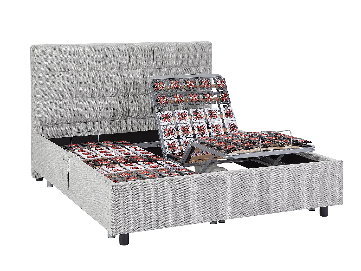 Dekoratives Bett mit elektrischer Relaxfunktion mit Tellern + 3-Zonen-Matratze aus 100 % Latex - 2 x 90 x 200 cm - Stoff - Grau - JOFAR von YSMÉE