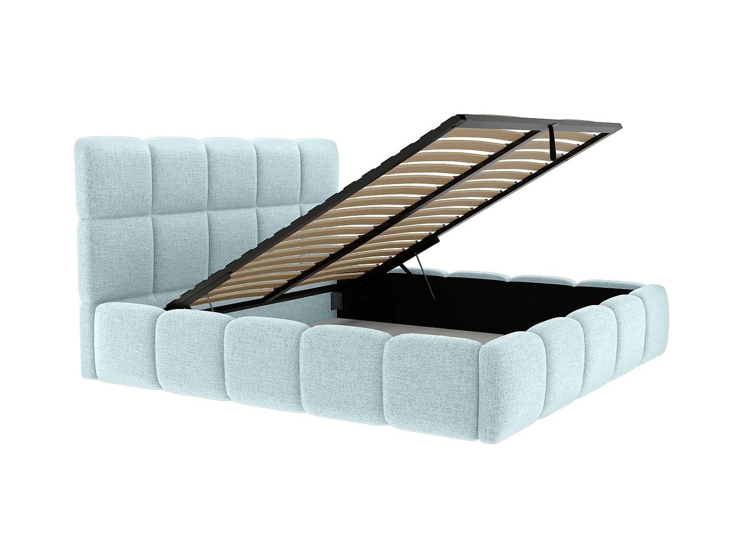 Bett mit Bettkasten - 200 x 200 cm - Strukturstoff - Hellblau + Matratze- DAMADO von Pascal Morabito