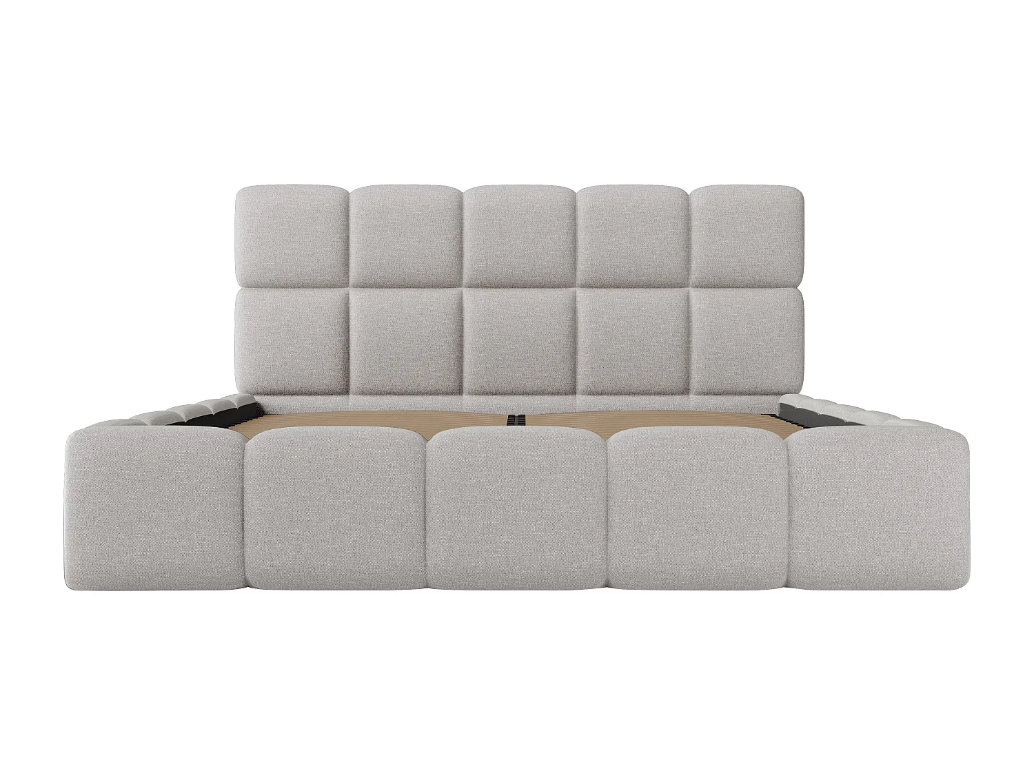 Bett mit Bettkasten - 200 x 200 cm - melierter Stoff - Hellgrau + Matratze - DAMADO von Pascal Morabito