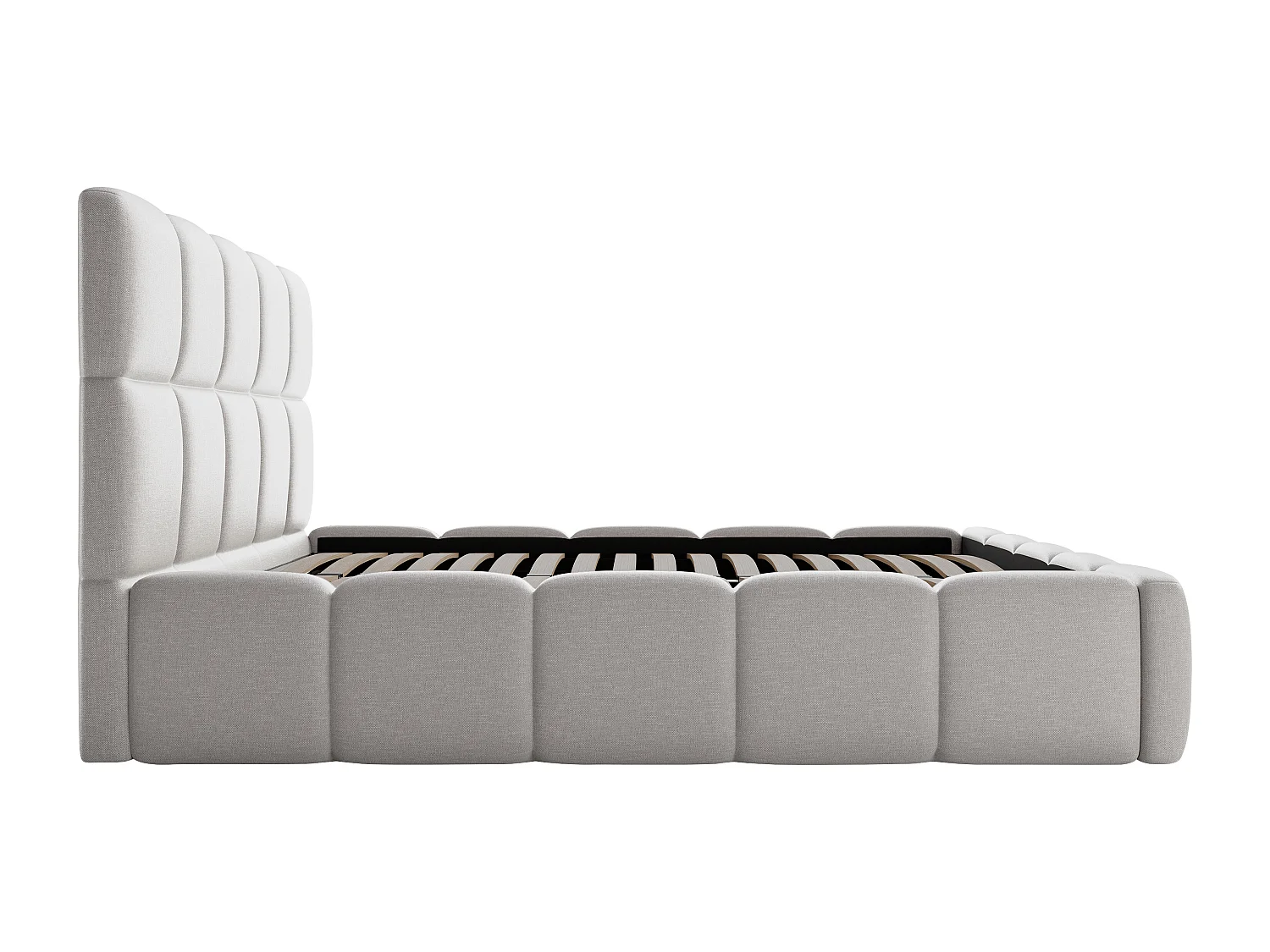 Bett mit Bettkasten - 200 x 200 cm - melierter Stoff - Hellgrau + Matratze - DAMADO von Pascal Morabito