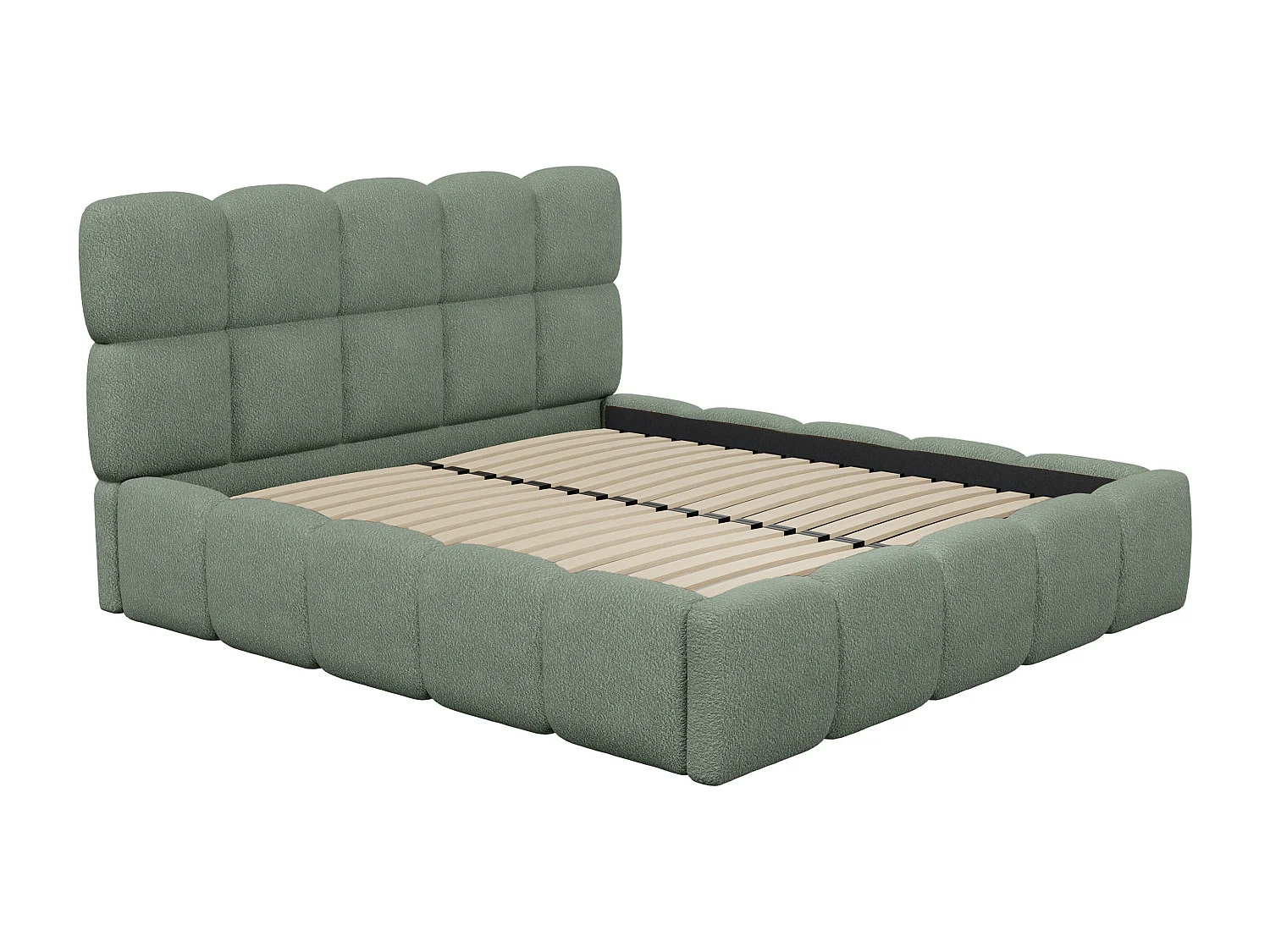 Lit coffre 160 x 200 cm - Tissu bouclette - Vert amande + Matelas - DAMADO de Pascal Morabito