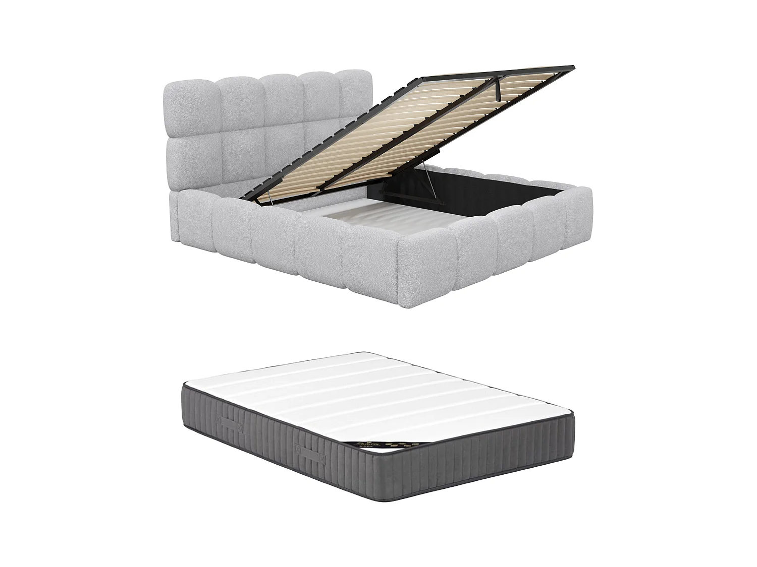 Letto con contenitore 160 x 200 cm Tessuto bouclette Grigio + Materasso - DAMADO di PASCAL MORABITO