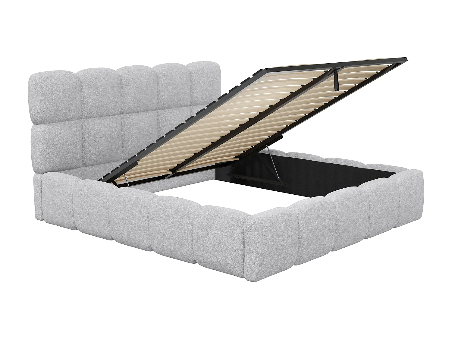 Letto con contenitore 160 x 200 cm Tessuto bouclette Grigio + Materasso - DAMADO di PASCAL MORABITO