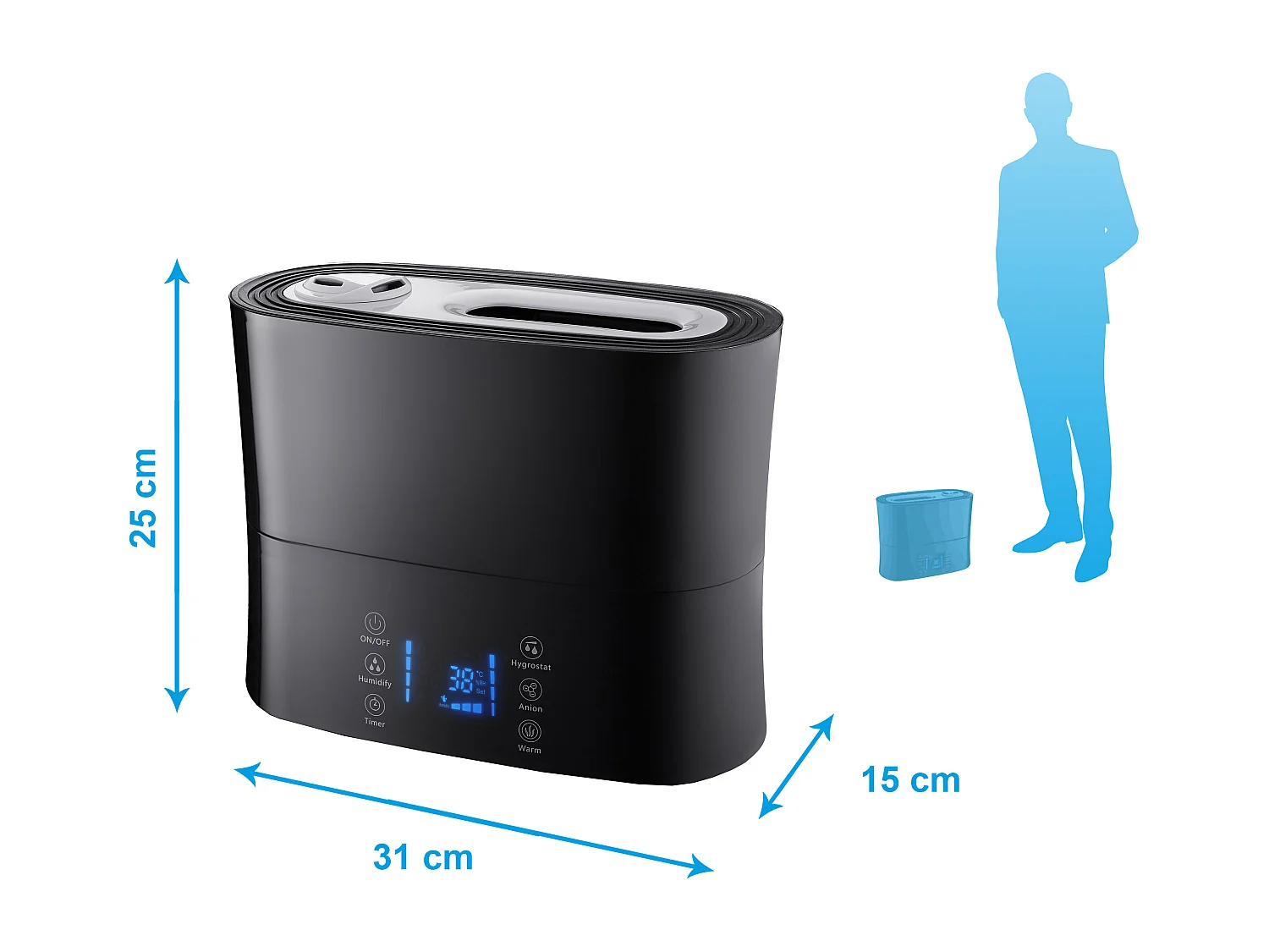 Humidificateur à ultrasons à vapeur chaude ou tiède pour 35 m²