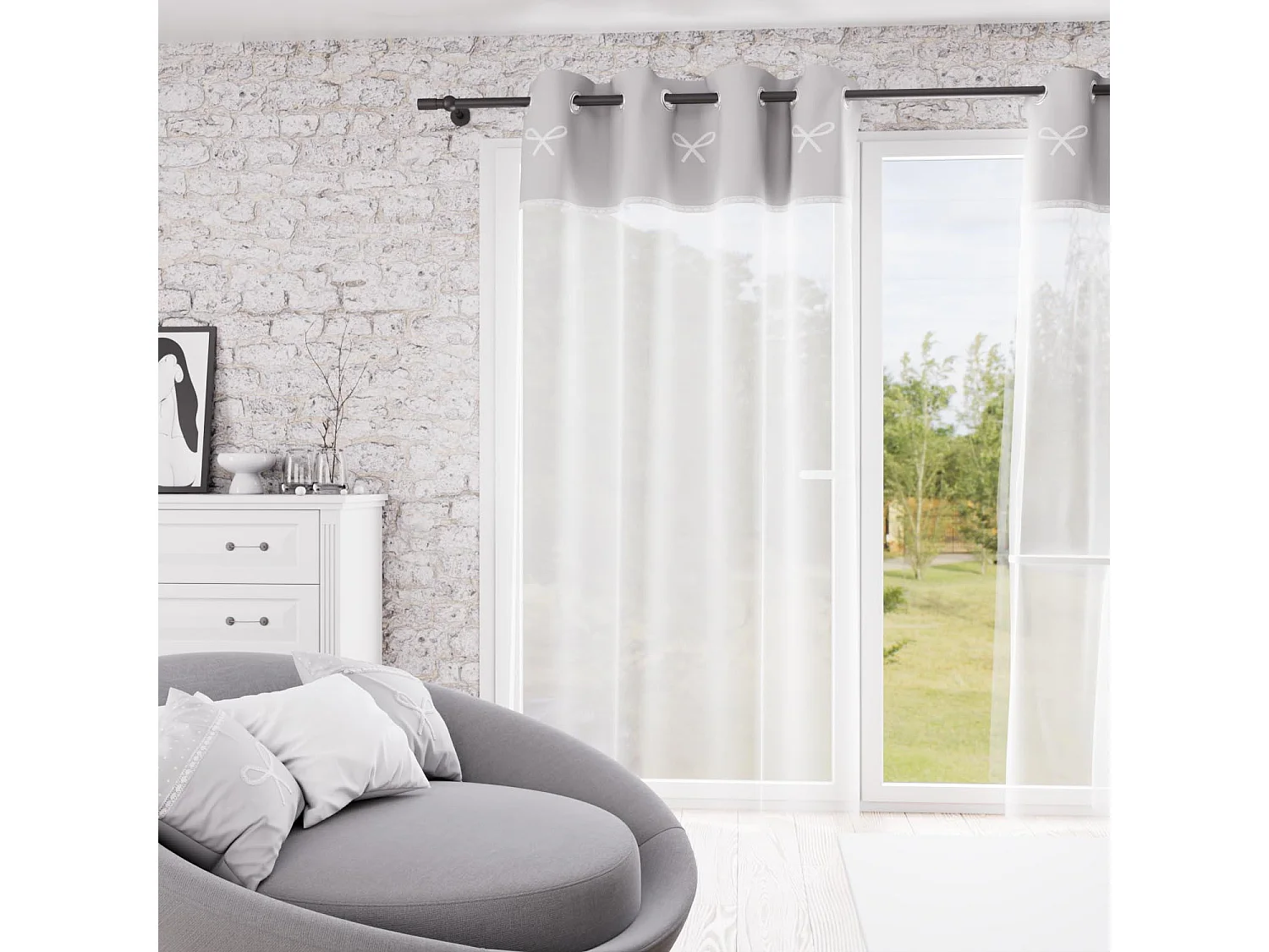 Visillo con ojales bordado algodón 135x250 cm EMILIE