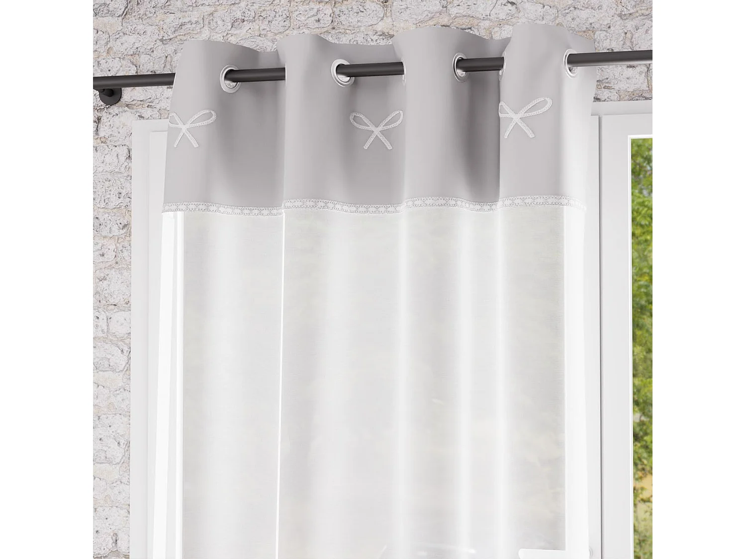 Visillo con ojales bordado algodón 135x250 cm EMILIE