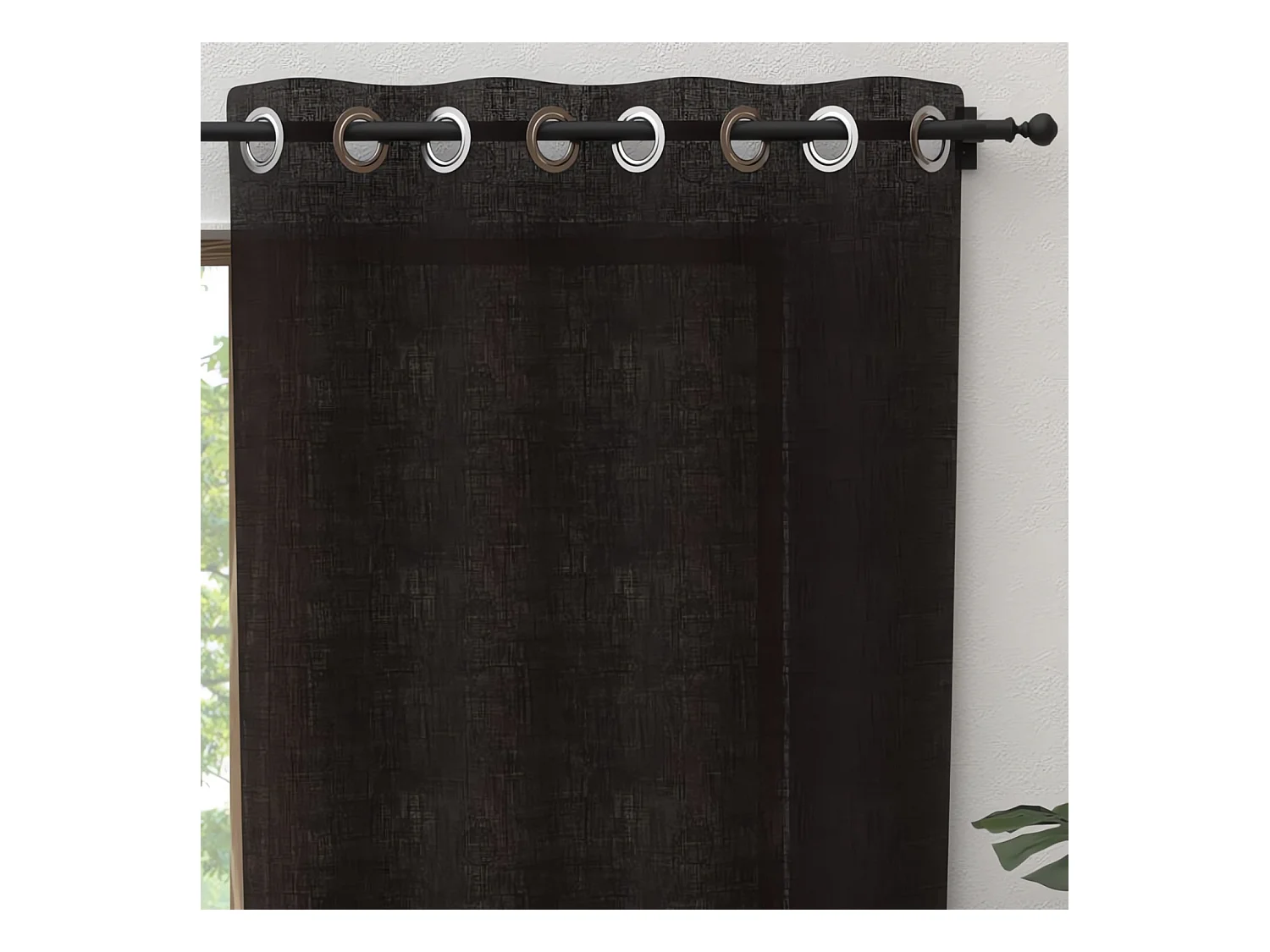 Rideau à oeillets pur coton 135x250 cm PANAMA noir, par Soleil d'Ocre