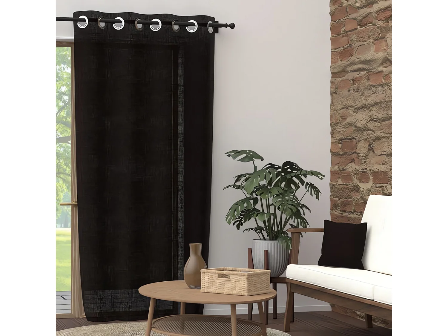 Rideau à oeillets pur coton 135x250 cm PANAMA noir, par Soleil d'Ocre