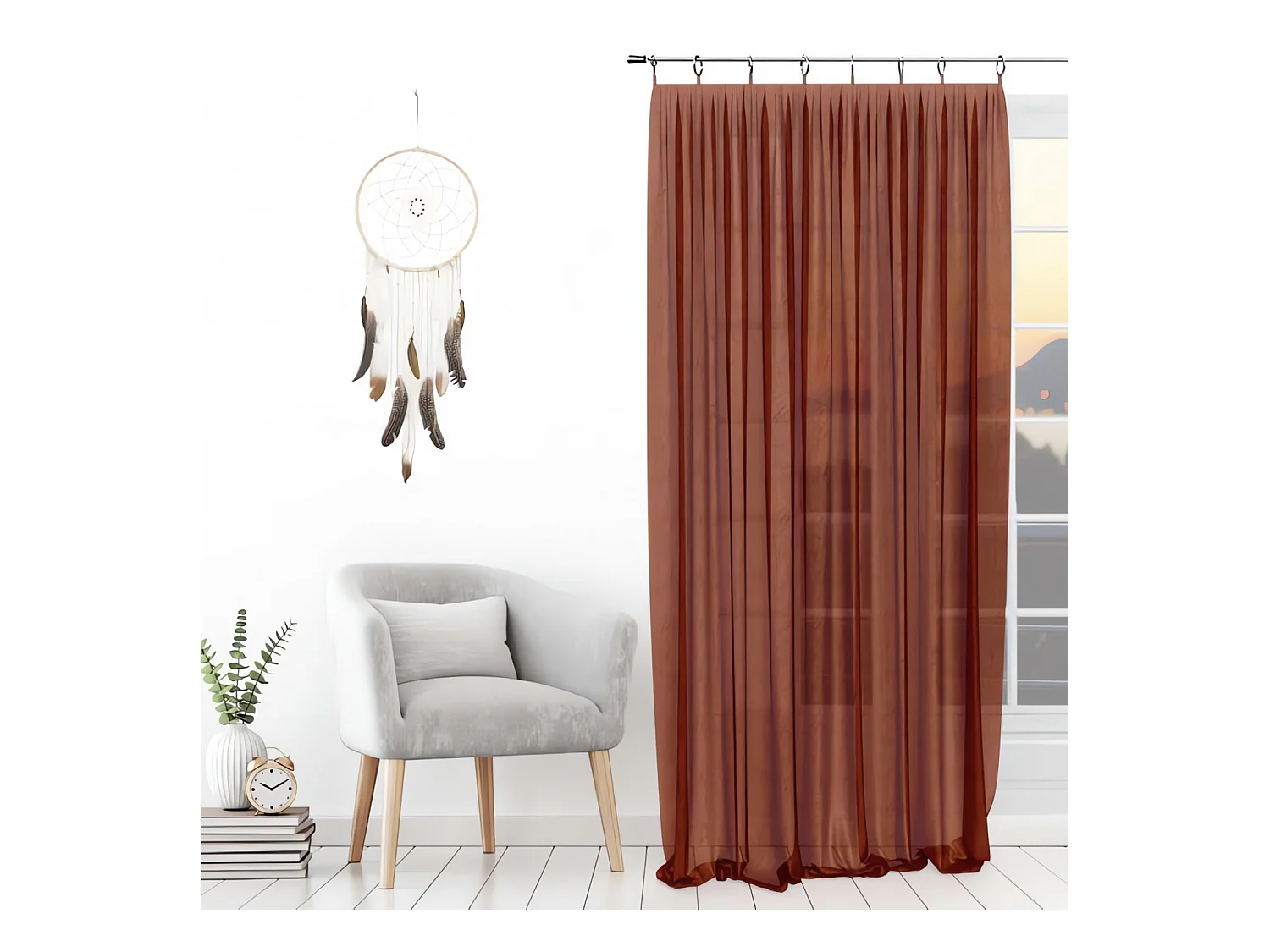 Voilage avec anneaux 135x250 cm SPIRIT brique, par Soleil d'ocre
