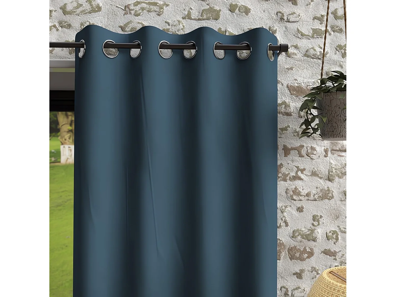 Rideau à oeillets en microfibre lavée 135x180 cm BOHEME bleu canard, par Soleil d'Ocre